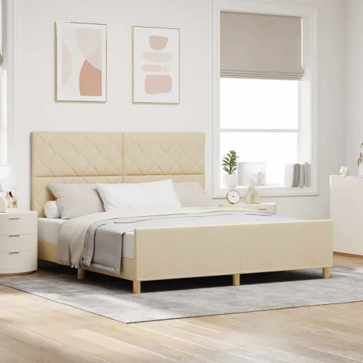 Estrutura da Cama com Cabeceira Creme 180 x 200 cm Tecido