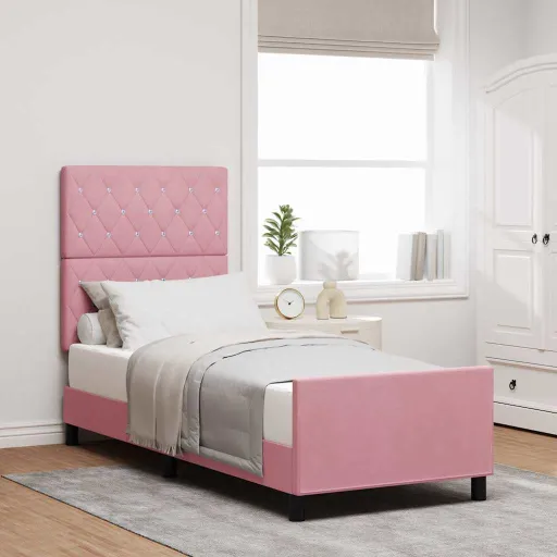 Estrutura da Cama com Cabeceira Rosa 80 x 200 cm Veludo