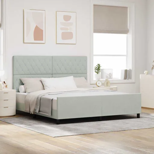 Cama Box com Cabeceira Cinzento-Claro 180 x 200 cm Veludo
