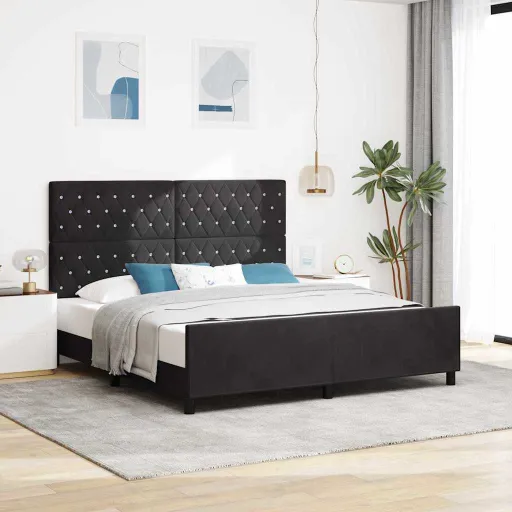 Estrutura da Cama com Cabeceira Preto 180 x 200 cm Veludo