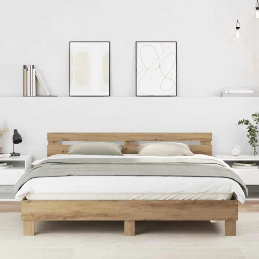 Estrutura de Cama com Cabeceira Carvalho Artesanal 180 x 200 cm