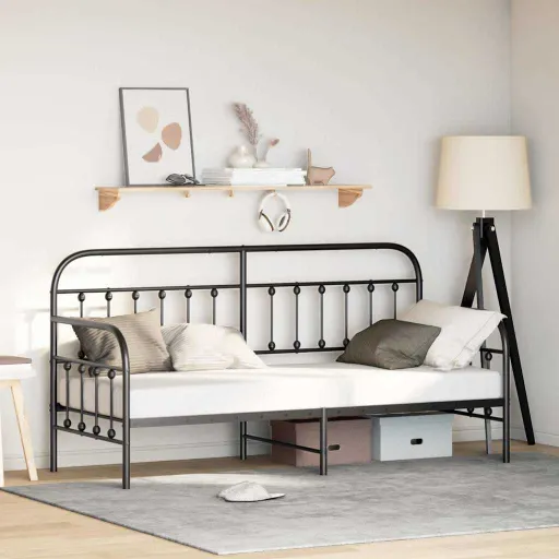 Estrutura de Cama de Dia com Cabeceira Preto 75 x 190 cm Aço