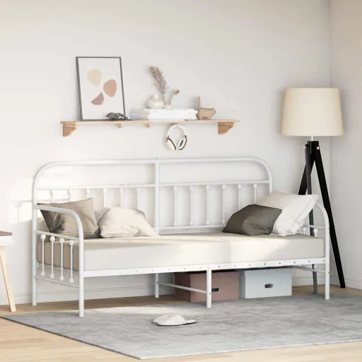 Estrutura de Cama de Dia com Cabeceira Branco 80 x 200 cm Aço