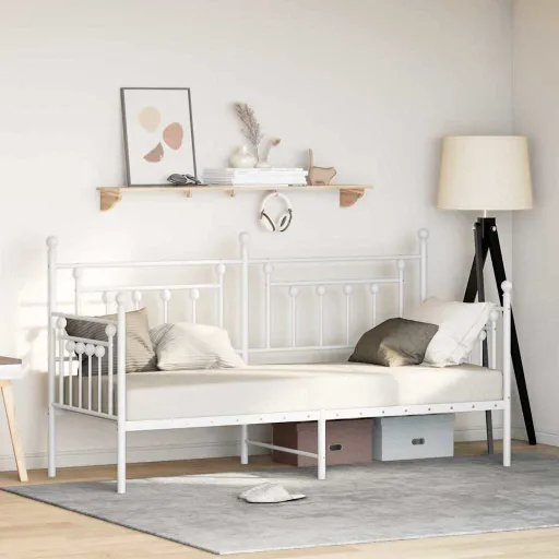 Estrutura de Cama de Dia com Cabeceira Branco 75 x 190 cm Aço