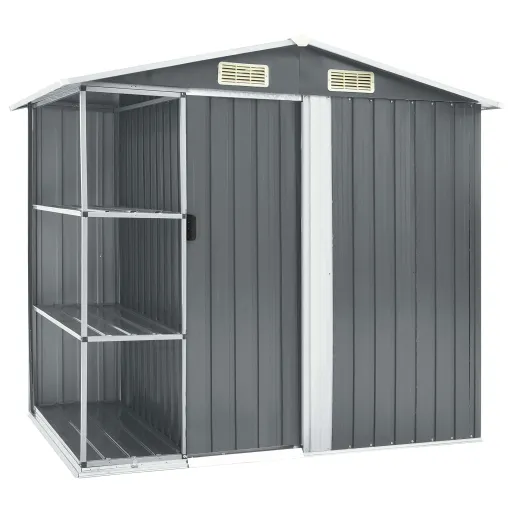 Abrigo de Jardim c/ Prateleiras 205x130x183 cm Ferro Cinzento