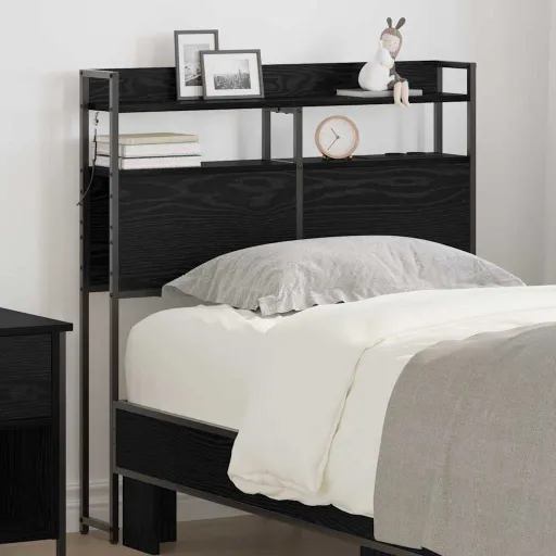 Cabeceira de Armazenamento com Prateleira Carvalho Preto 90 cm