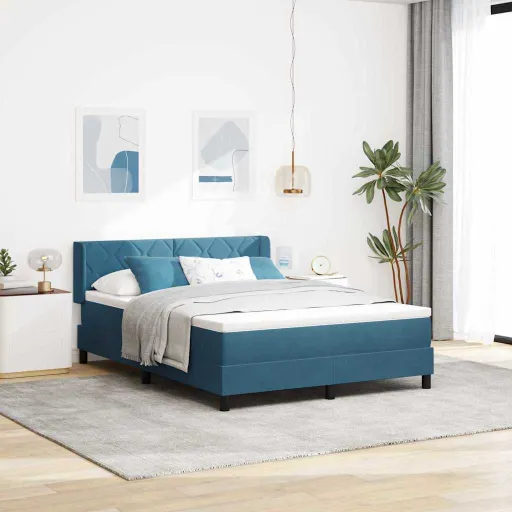 Cama Box com Colchão Azul Escuro 190 x 140 cm Poliéster