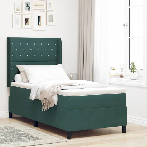 Cama Box com Cabeceira Verde Escuro 90 x 200 cm Veludo