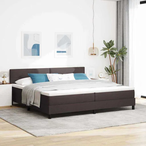Cama Box com Colchão Marrom Escuro 200 x 200 cm Tecido