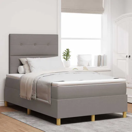 Cama Box Spring LED Cinzento-Acastanhado 120 x 190 cm Tecido