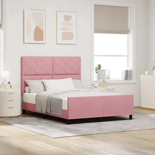 Estrutura da Cama com Cabeceira Rosa 140 x 200 cm Veludo