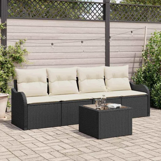 Conjunto de Sofá de Jardim Preto Vime PE