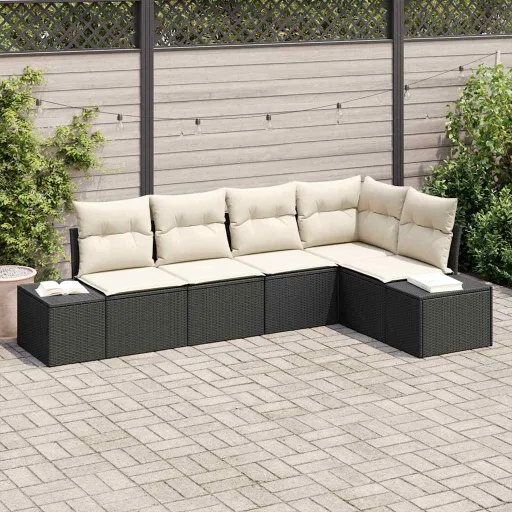 Conjunto de Sofá de Jardim   Preto Vime PE (5 pcs)