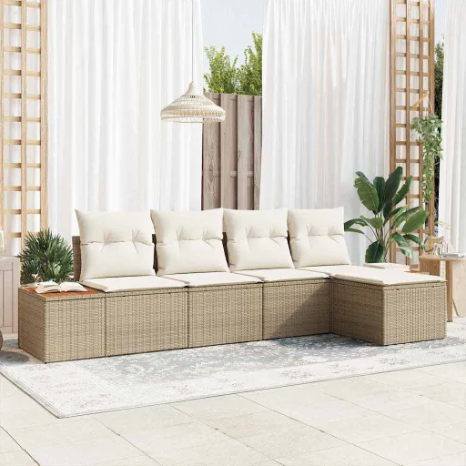 Conjunto de Sofá de Jardim   Bege Rattan Sintético (5 pcs)