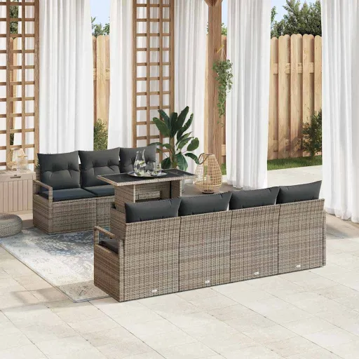 Conjunto de Sofá de Jardim   Cinzeto Vime PE (8 pcs)