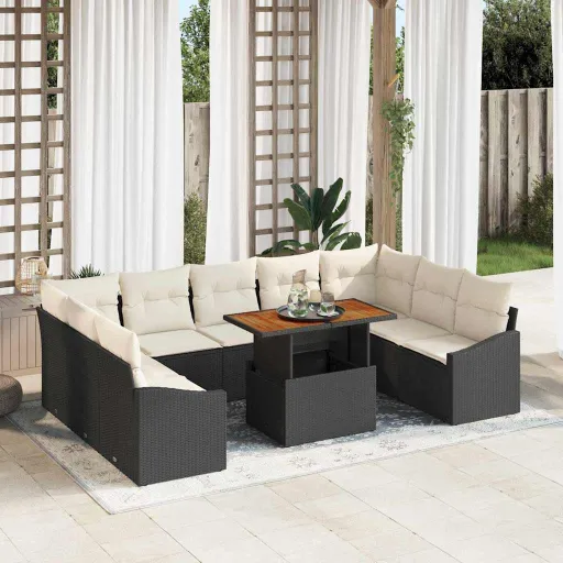 Conjunto de Jantar para Jardim   Preto e Creme (10 pcs)