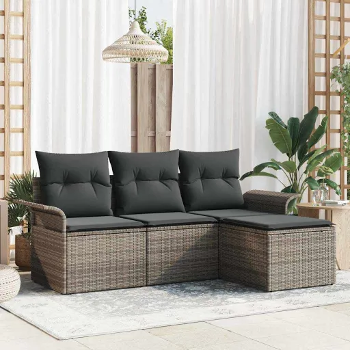 Conjunto de Sofá de Jardim   Cinzeto Rattan Sintético (4 pcs)