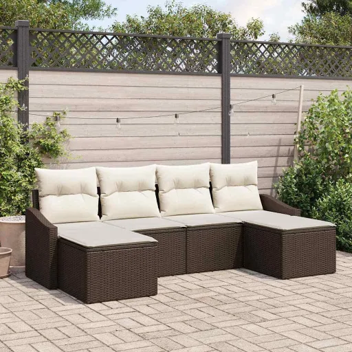 Conjunto de Jantar para Jardim   Marrom e Creme (6 pcs)