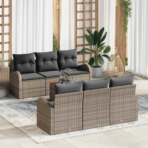 Conjunto de Sofá de Jardim   Cinzeto Vime PE (7 pcs)