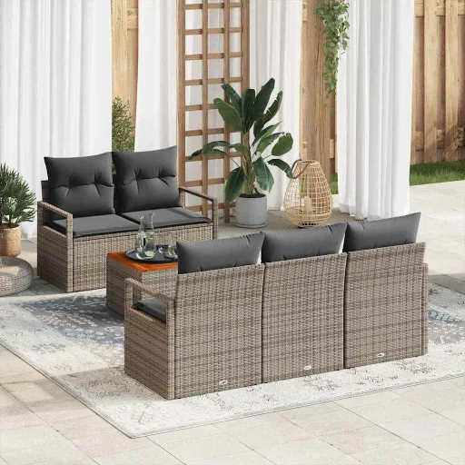 Conjunto de Sofá de Jardim   Cinzeto Vime PE (6 pcs)