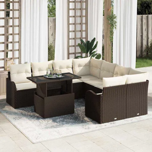 Conjunto de Sofá de Jardim Manual   Castanho Polirattan (9 pcs)