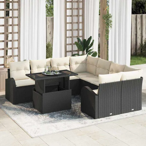 Conjunto de Sofá de Jardim   Preto Rattan de Polipropileno (9 pcs)