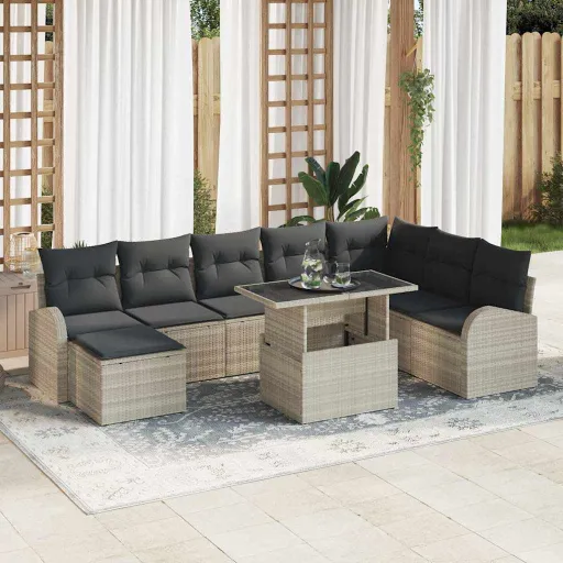 Conjunto de Sofá de Jardim   Cinzento-Claro (9 pcs)