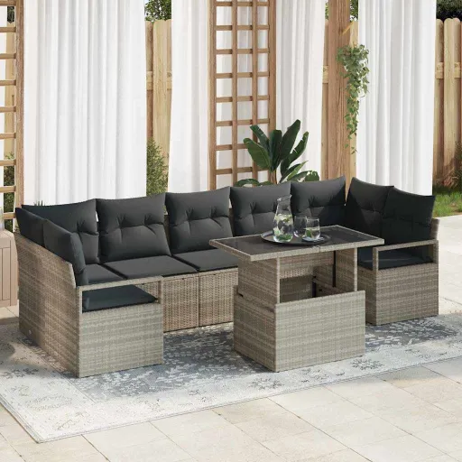 Conjunto de Sofá de Jardim   Cinzento-Claro (8 pcs)