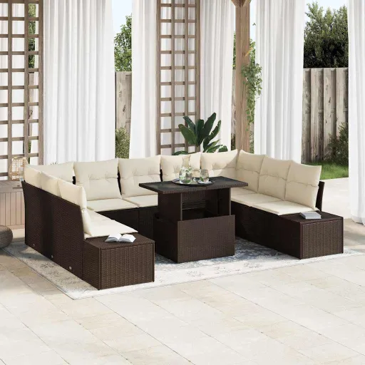 Conjunto de Sofá de Jardim   Castanho Rattan Sintético (10 pcs)