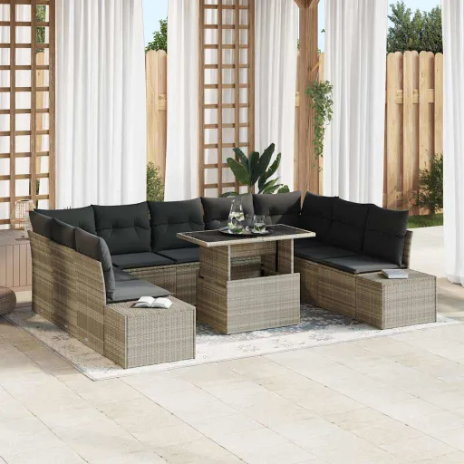 Conjunto de Sofá de Jardim   Cinzento-Claro (10 pcs)