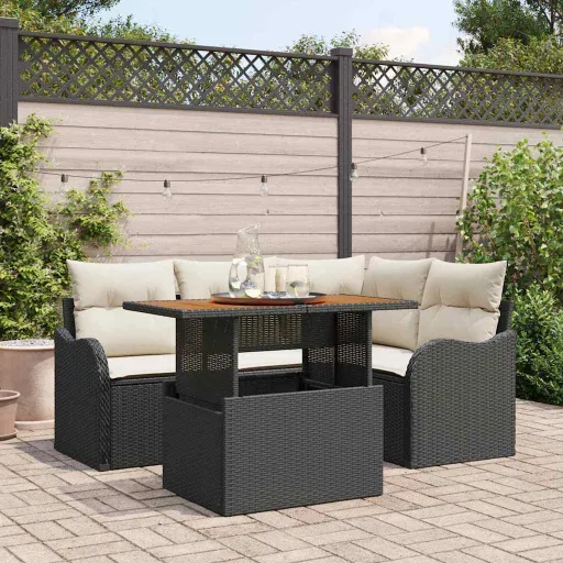 Conjunto de Sofá de Jardim   Preto Rattan Sintético (5 pcs)
