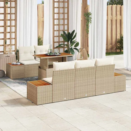 Conjunto de Sofá de Jardim   Bege Rattan Sintético (6 pcs)