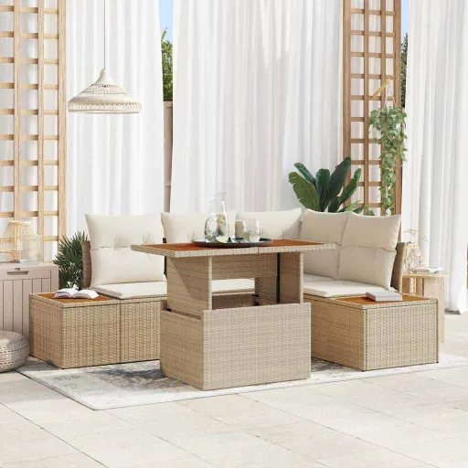 Conjunto de Sofá de Jardim   Bege Rattan Sintético (5 pcs)