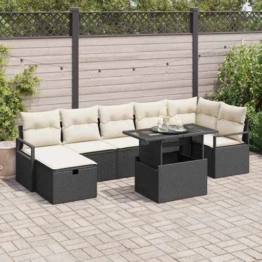Conjunto de Sofá de Jardim   Preto Rattan Sintético (8 pcs)