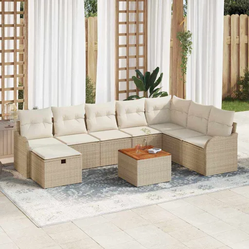 Conjunto de Sofá de Jardim   Bege Rattan Sintético (9 pcs)