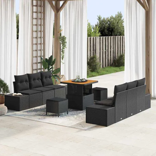 Conjunto de Sofá de Jardim   Preto Rattan Sintético (9 pcs)
