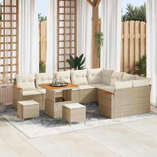 Conjunto de Sofá de Jardim   Bege Rattan de Polipropileno (12 pcs)