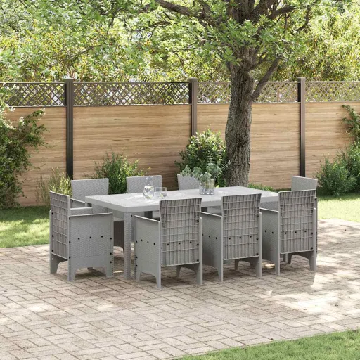 Conjunto de Jantar para Jardim   Cinzento-Claro (9 pcs)
