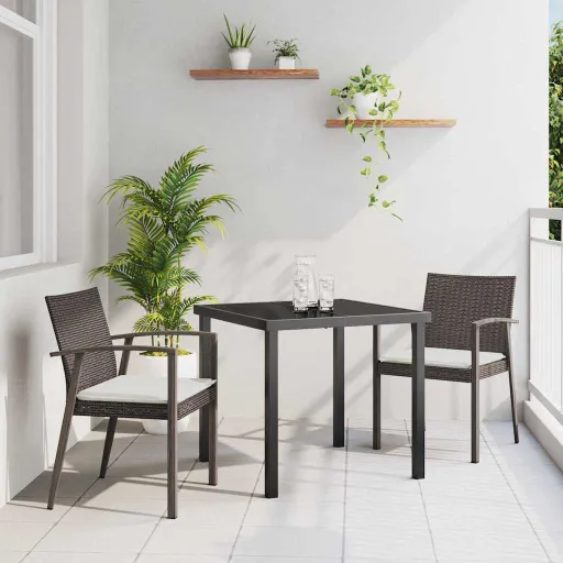 Conjunto de Jantar para Jardim   Marrom e Preto (3 pcs)