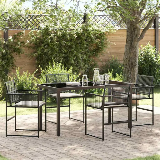 Conjunto de Jantar para Jardim   Preto Aço Revestido a pó (5 pcs)