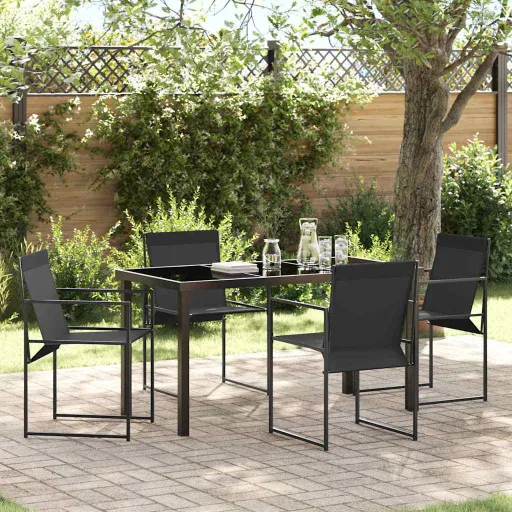 Conjunto de Jantar para Jardim   Preto Aço Revestido a pó (5 pcs)