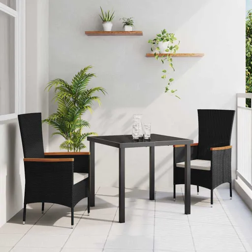 Conjunto de Jantar para Jardim   Preto Aço Revestido a pó (3 pcs)