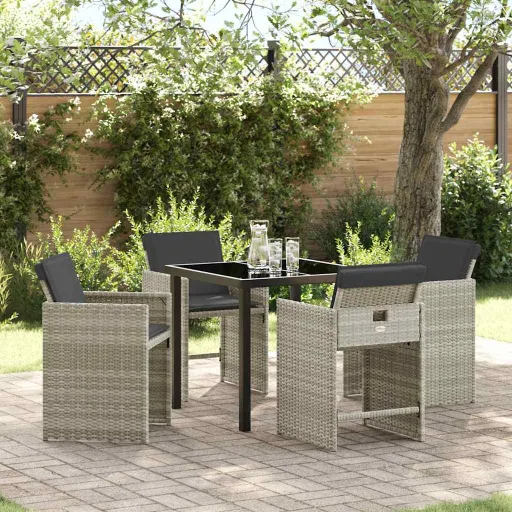 Conjunto de Jantar para Jardim   Cinzento-Claro Vime PE (5 pcs)