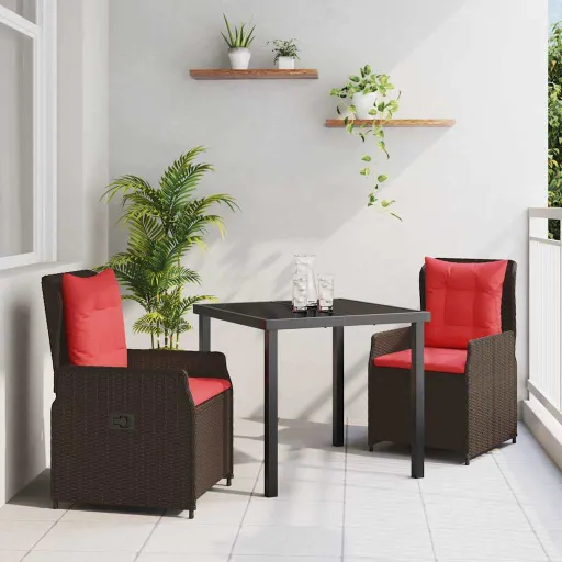 Conjunto de Jantar para Jardim   Castanho Rattan Sintético (3 pcs)