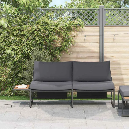 Sofá de Jardim com Almofada Antracite 200,5 x 70 x 85,5 cm Aço