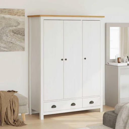 Roupeiro 3 Portas Hill 127x50x170 cm Pinho Maciço Branco