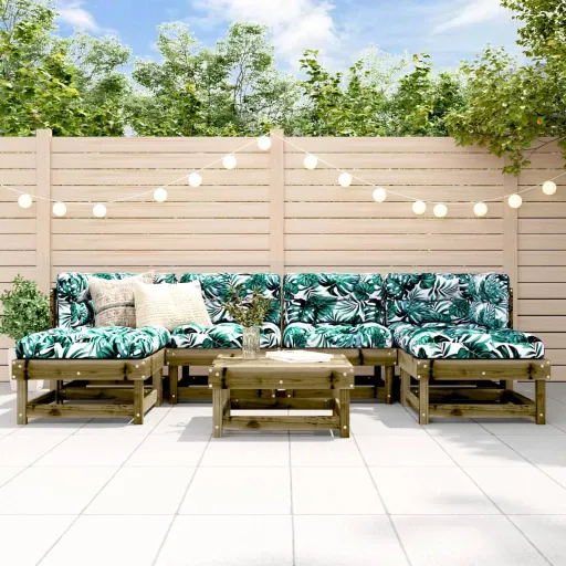 Conjunto Lounge de Jardim c/ Almofadões Pinho Impregnado (7 pcs)