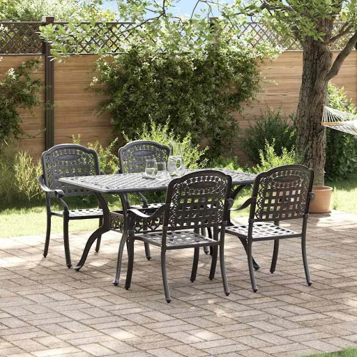 Conjunto de Jantar para Jardim   Preto Alumínio (5 pcs)