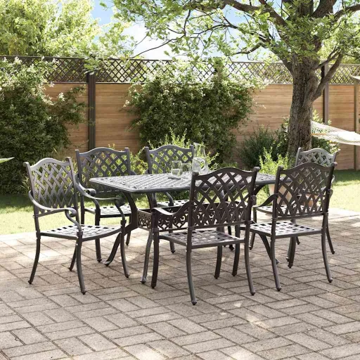 Conjunto de Jantar para Jardim   Preto Alumínio (7 pcs)