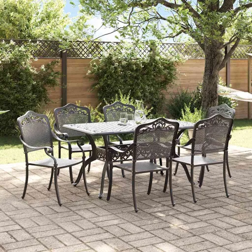 Conjunto de Jantar para Jardim   Preto Alumínio (7 pcs)